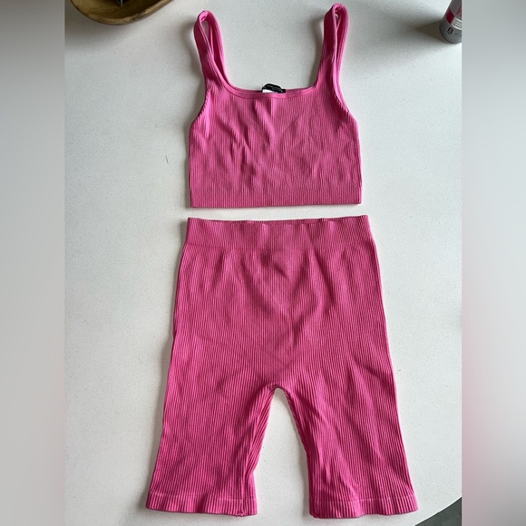 Zara Pink Ribbed Crop Top and Shorts Set - Picture 1 of 4